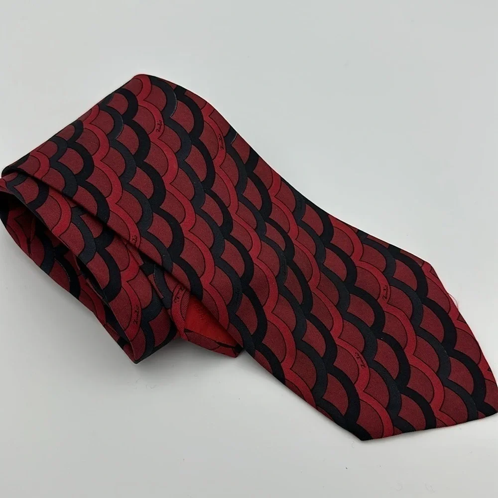 Emilio Pucci Vintage Tie Red Black 56” Long